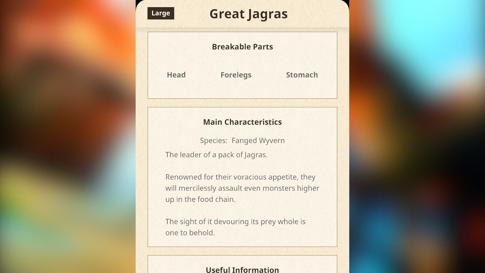 Great Jagras's Breakable Parts in Monster Hunter Now (Image via Niantic)
